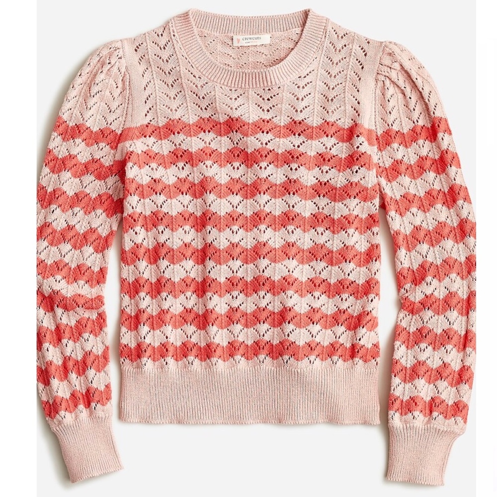 NWT - J.Crew - Girls' pointelle popover sweater with puff sleeves - Size S (6-7)